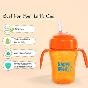 Happy Bear 2 in 1 Spout and Straw Sipper 210ml - HBM_2in1 Spout_Orange