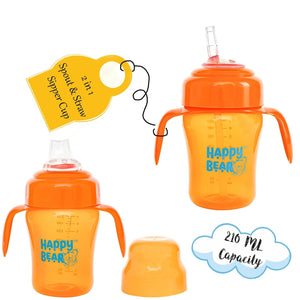 Happy Bear 2 in 1 Spout and Straw Sipper 210ml - HBM_2in1 Spout_Orange
