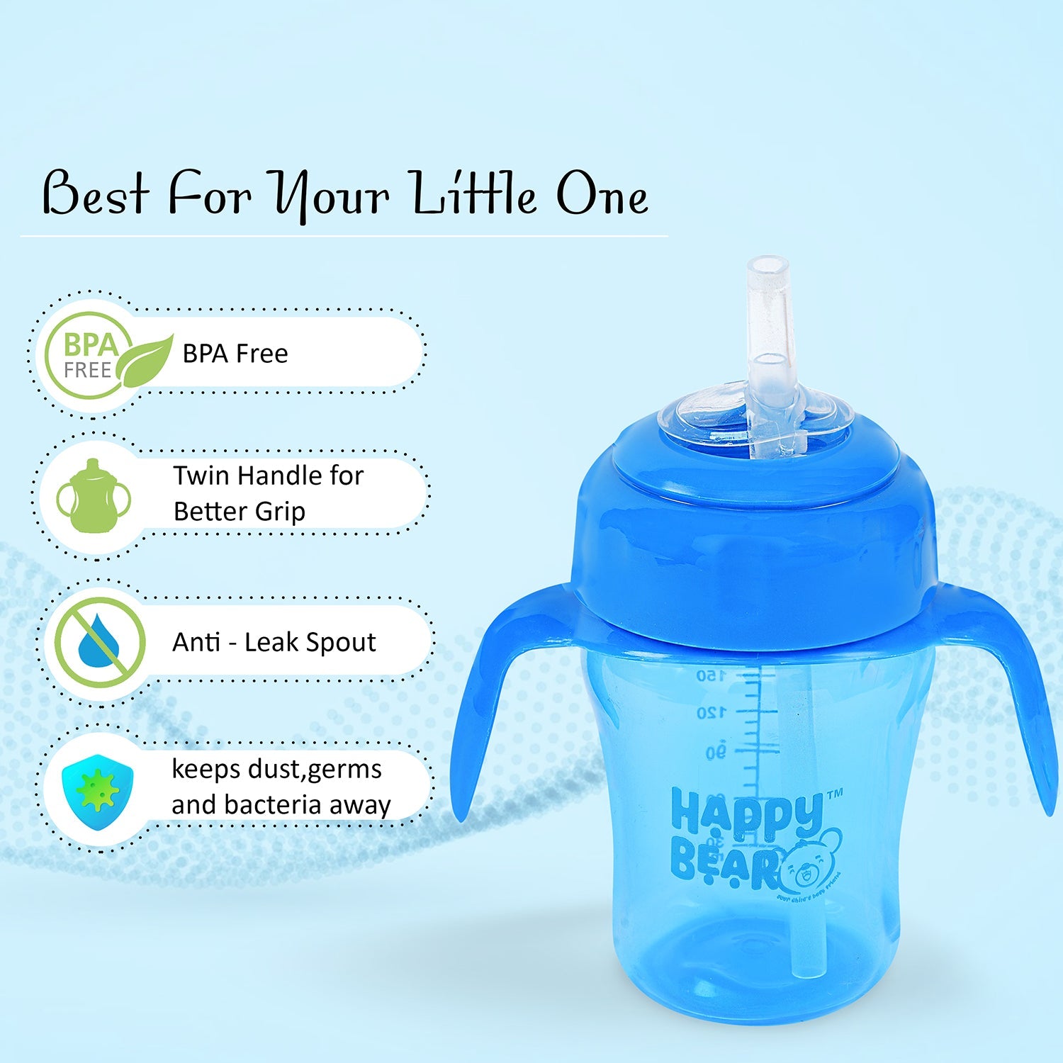 Happy Bear 2 in 1 Spout and Straw Sipper 210ml - HBM_2in1 Spout_Blue