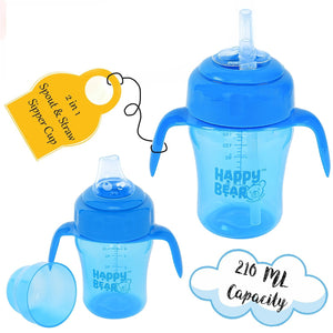 Happy Bear 2 in 1 Spout and Straw Sipper 210ml - HBM_2in1 Spout_Blue