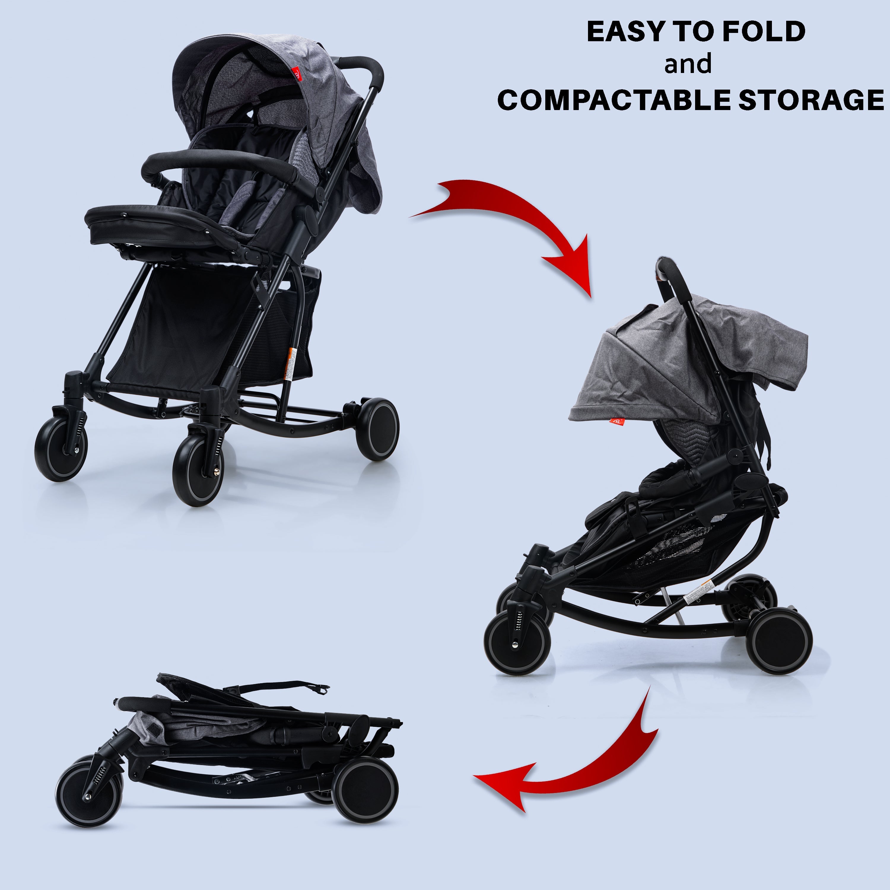 Happy Bear 2 in 1 Stroller cum Rocker - HBM_stroller_Grey