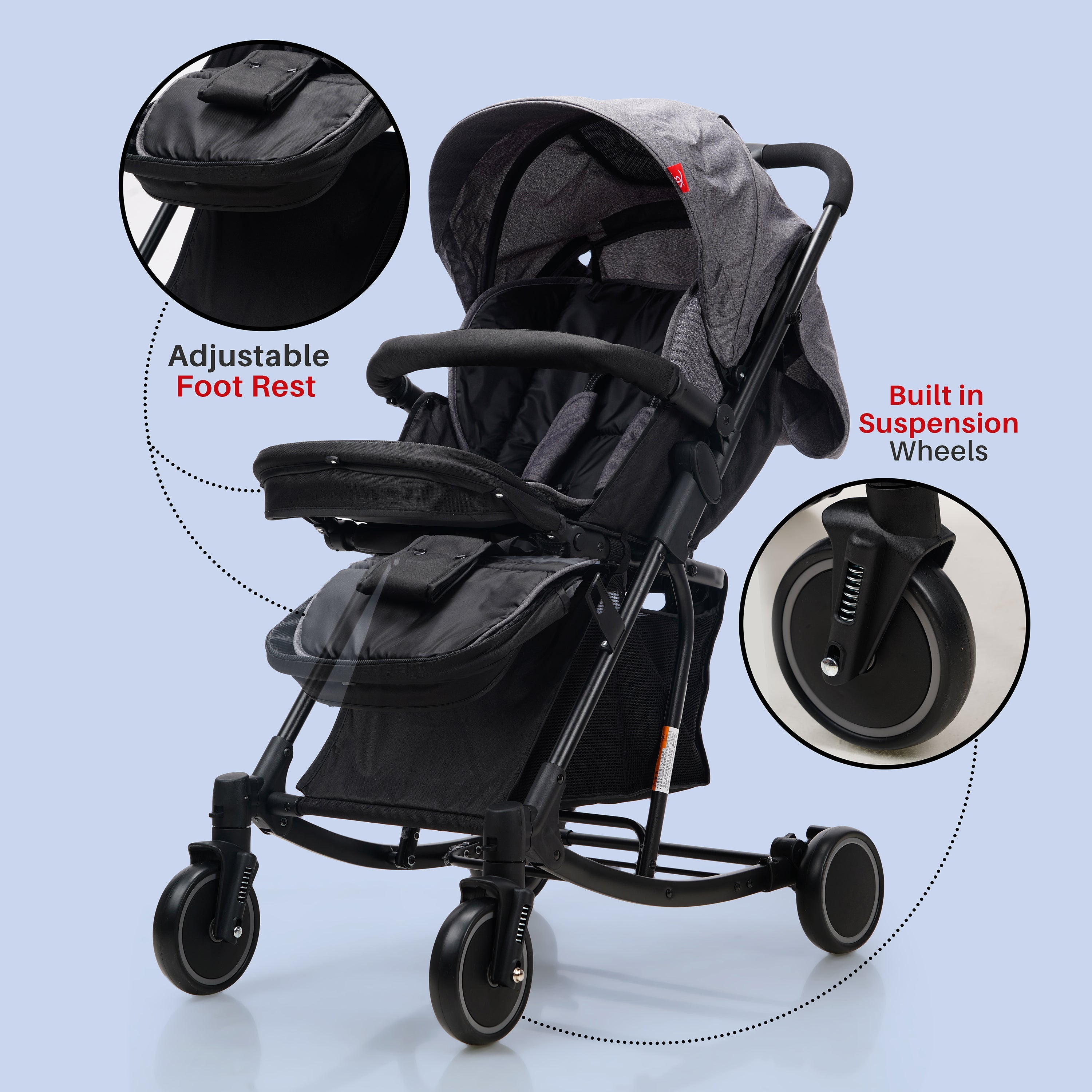 Happy Bear 2 in 1 Stroller cum Rocker - HBM_stroller_Grey