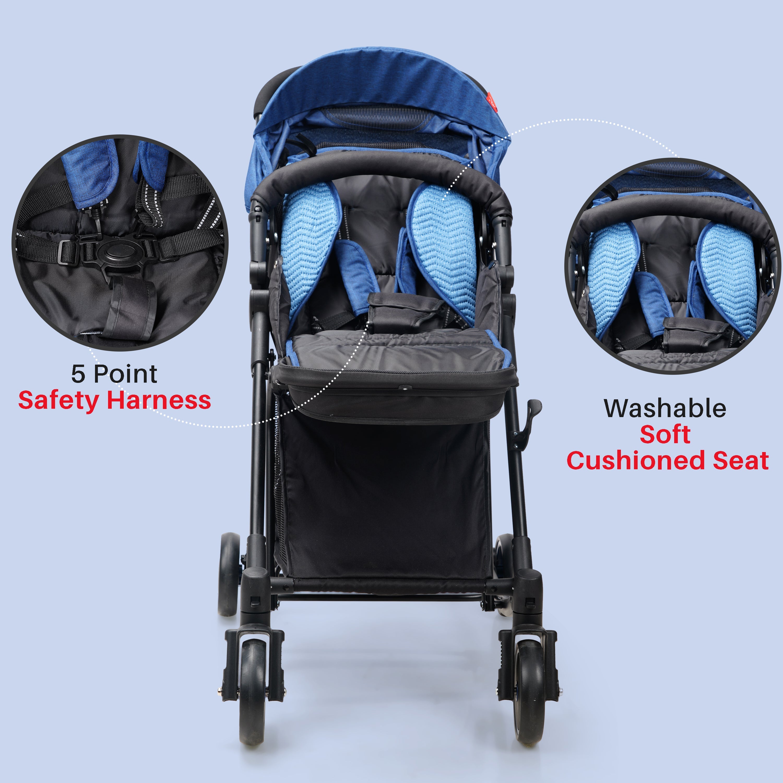 Happy Bear 2 in 1 Stroller cum Rocker - HBM_stroller_blue