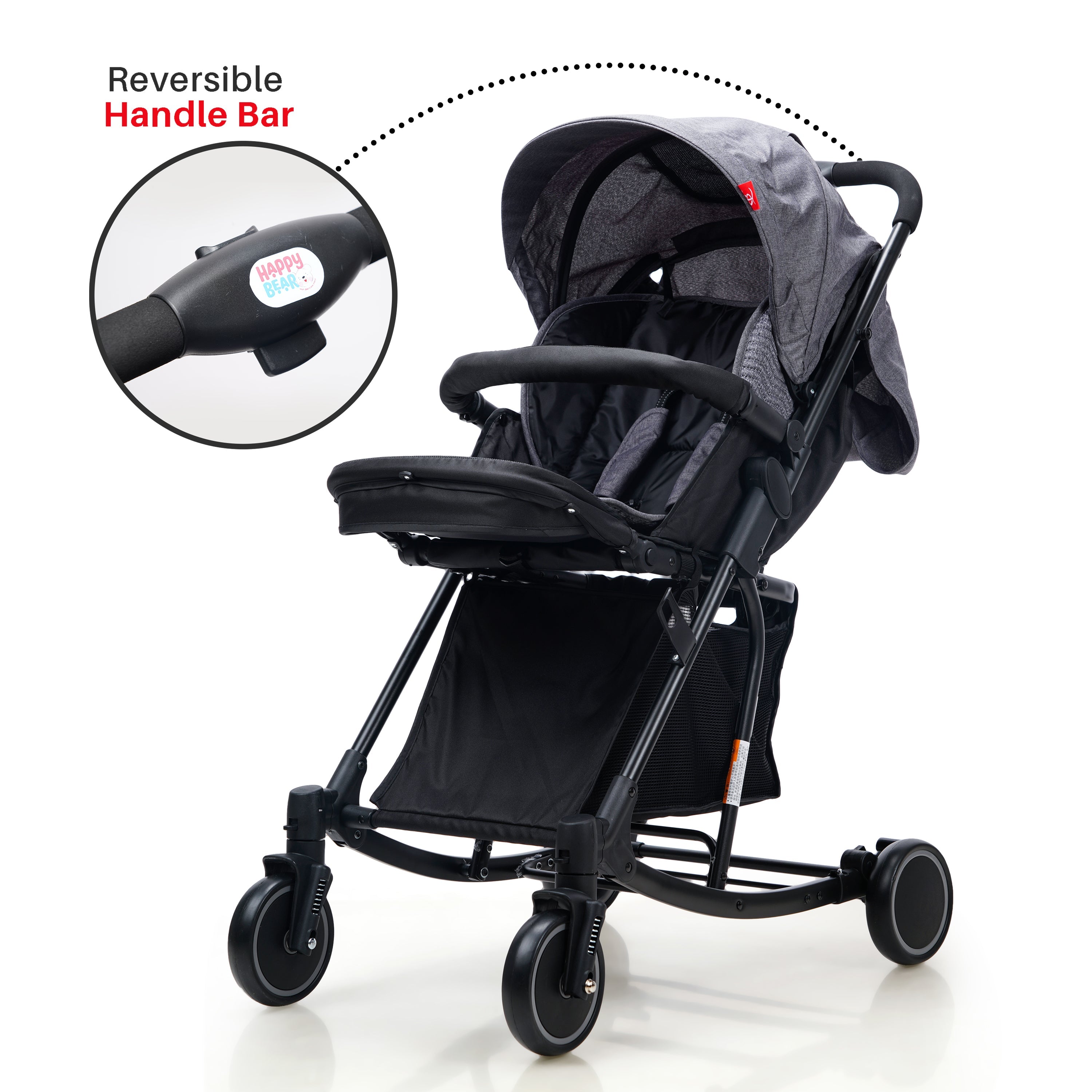 Happy Bear 2 in 1 Stroller cum Rocker - HBM_stroller_Grey