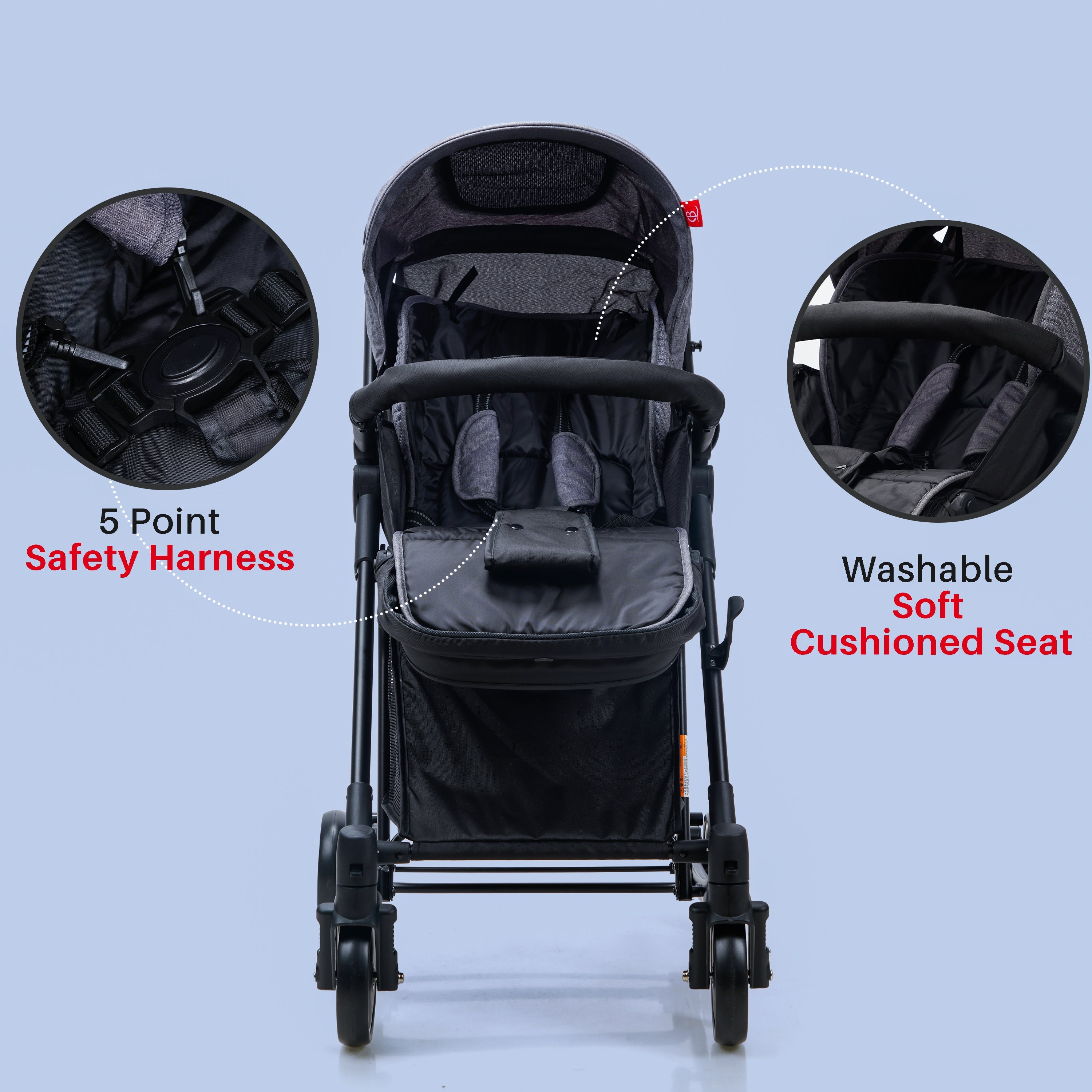 Happy Bear 2 in 1 Stroller cum Rocker - HBM_stroller_Grey