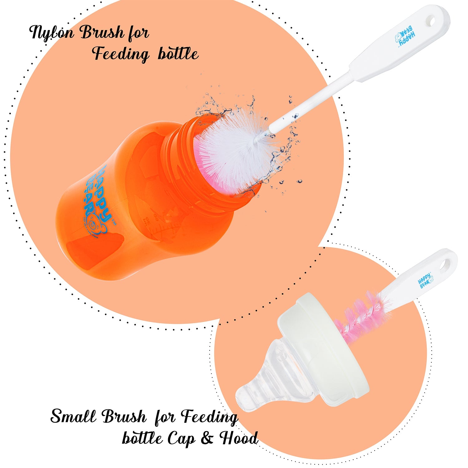 Happy Bear Bottle & Nipple Cleaning Brush - HBM_CleaningBrush_Pink
