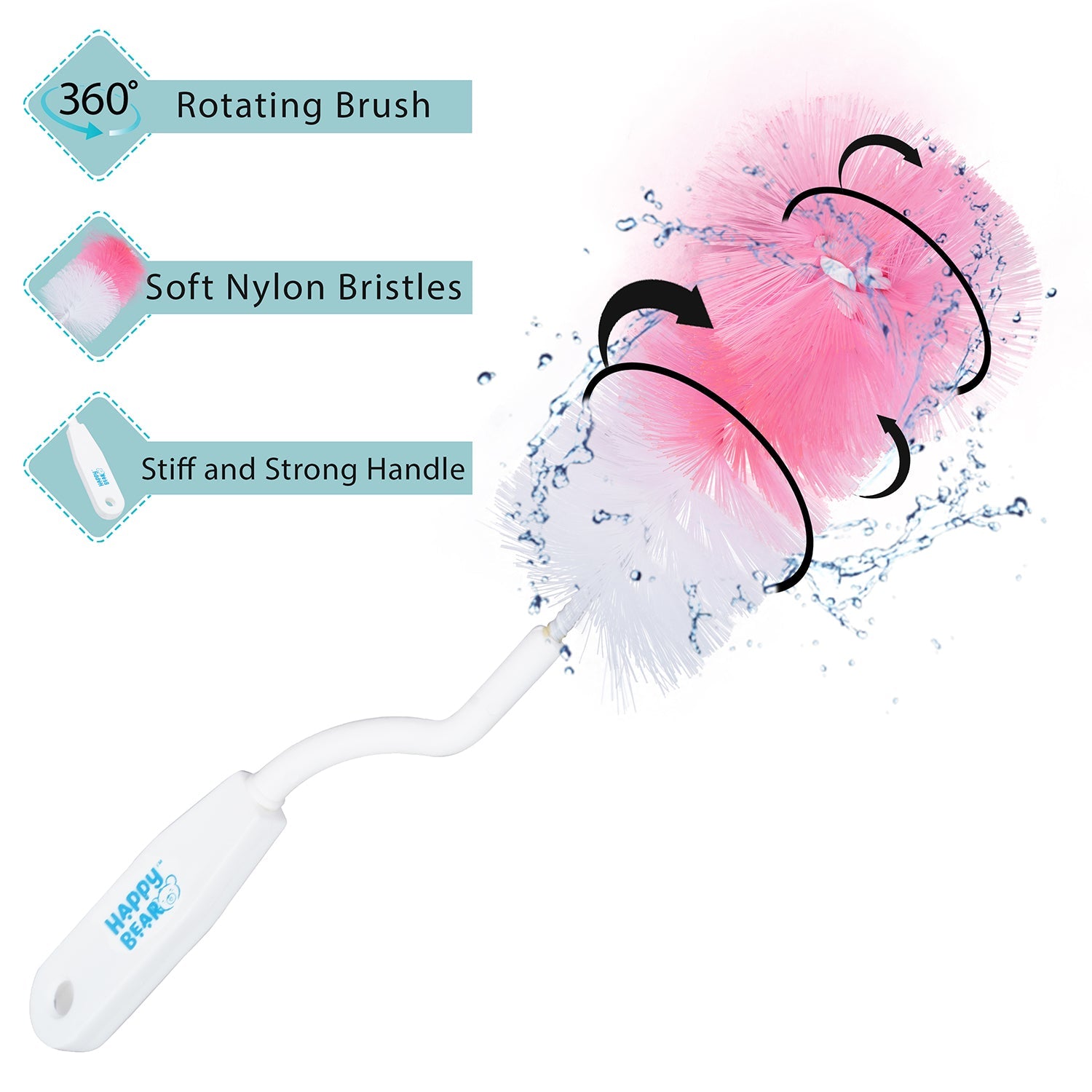 Happy Bear Bottle & Nipple Cleaning Brush - HBM_CleaningBrush_Pink