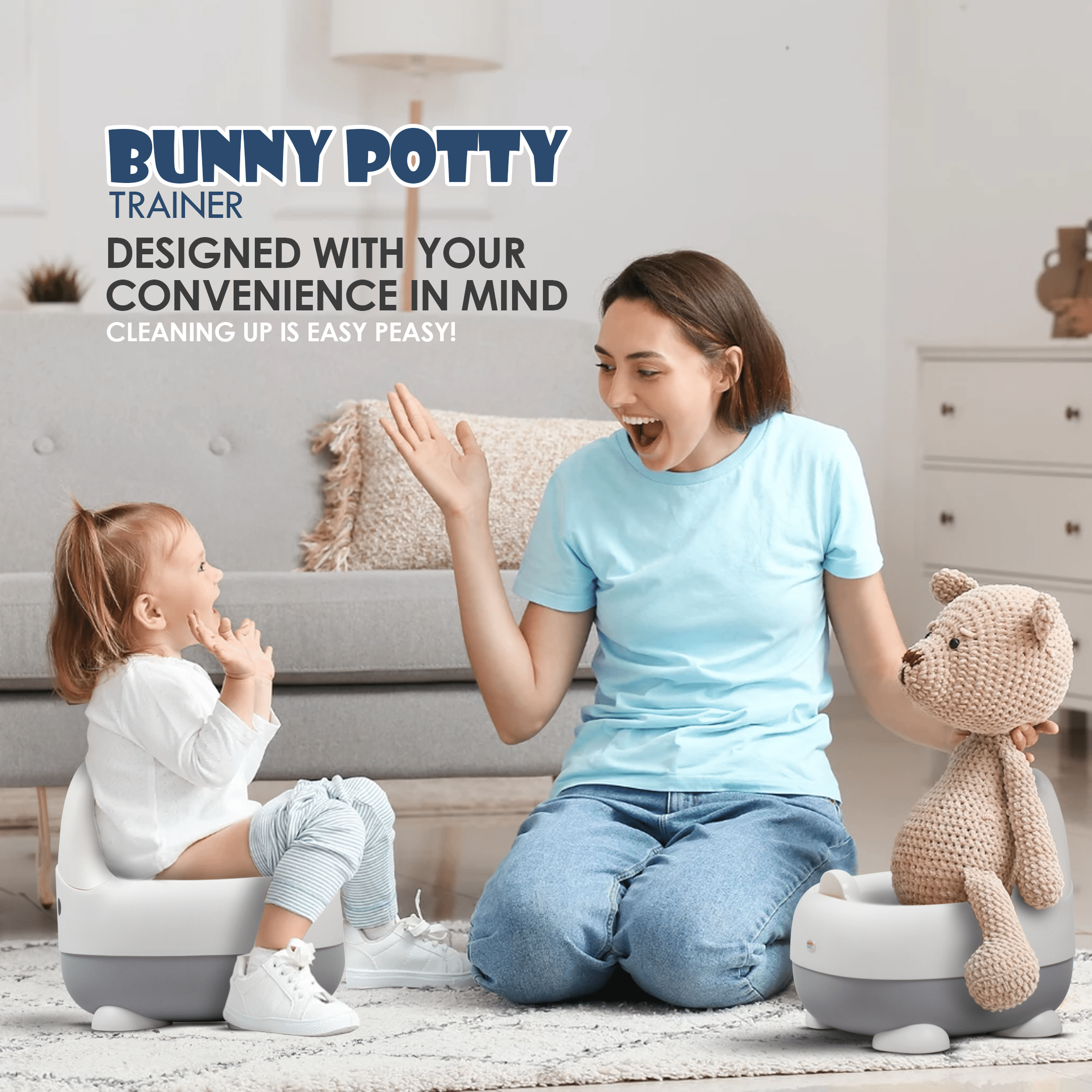 Happy Bear Bunny Potty seat - Potty Training Seat for 6 to 12 months Child - HBM_Bunpot_Grey