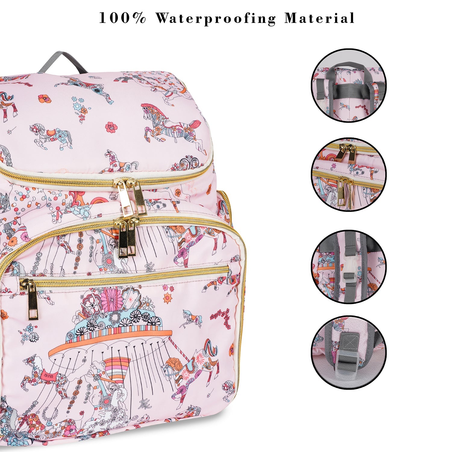 Happy Bear Diaper Backpack for travel - Stylish Convenience for New Moms - HBM_Diaper bag_pink