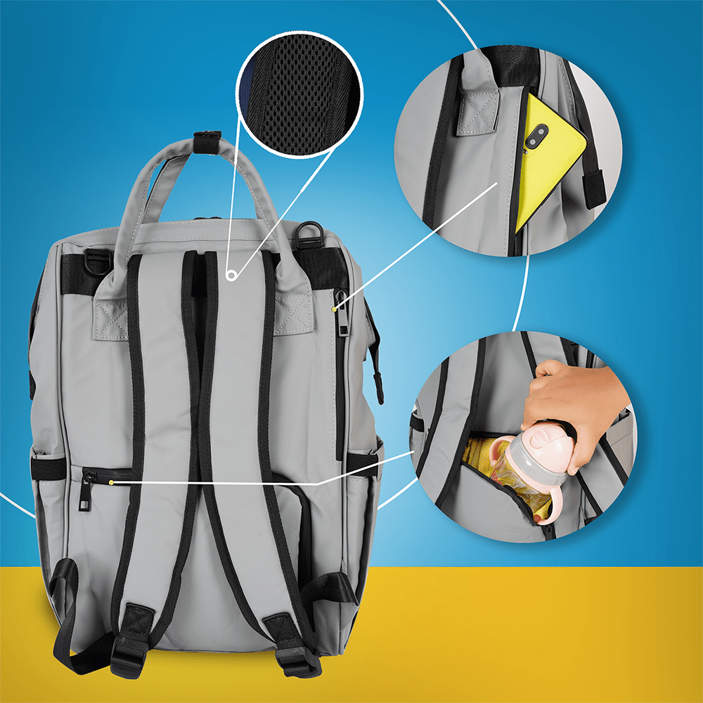 Happy Bear Diaper Bag with Laptop Compartment - HBM_Totebag_Grey