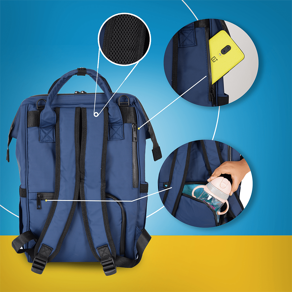 Happy Bear Diaper Bag with Laptop Compartment - HBM_Totebag_Blue