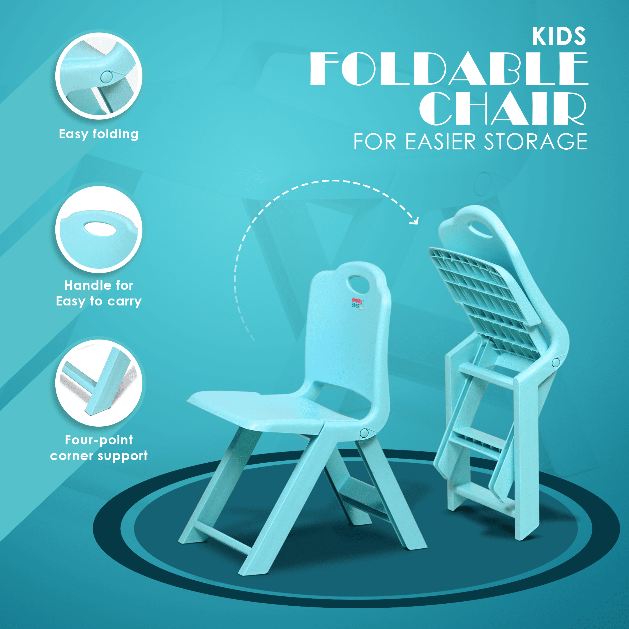 HAPPY BEAR Foldable Kids Chair Foldable Study Chair - PINK - FLODING CHAIR - BLUE Chair