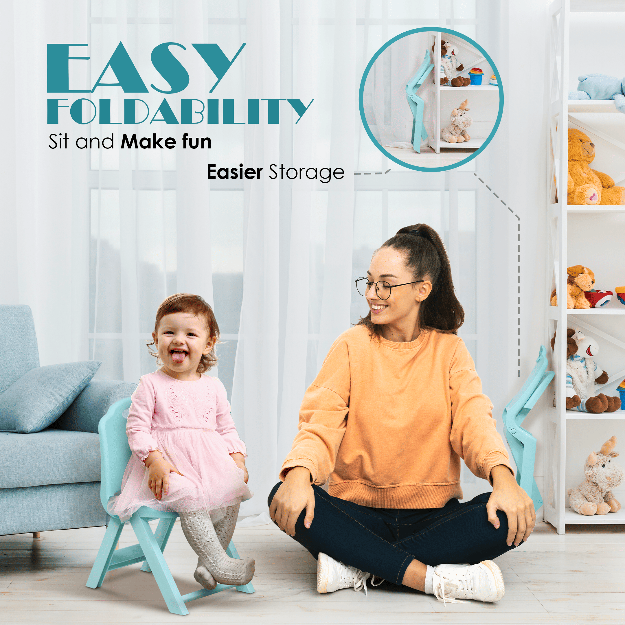 HAPPY BEAR Foldable Kids Chair Foldable Study Chair - PINK - FLODING CHAIR - BLUE Chair