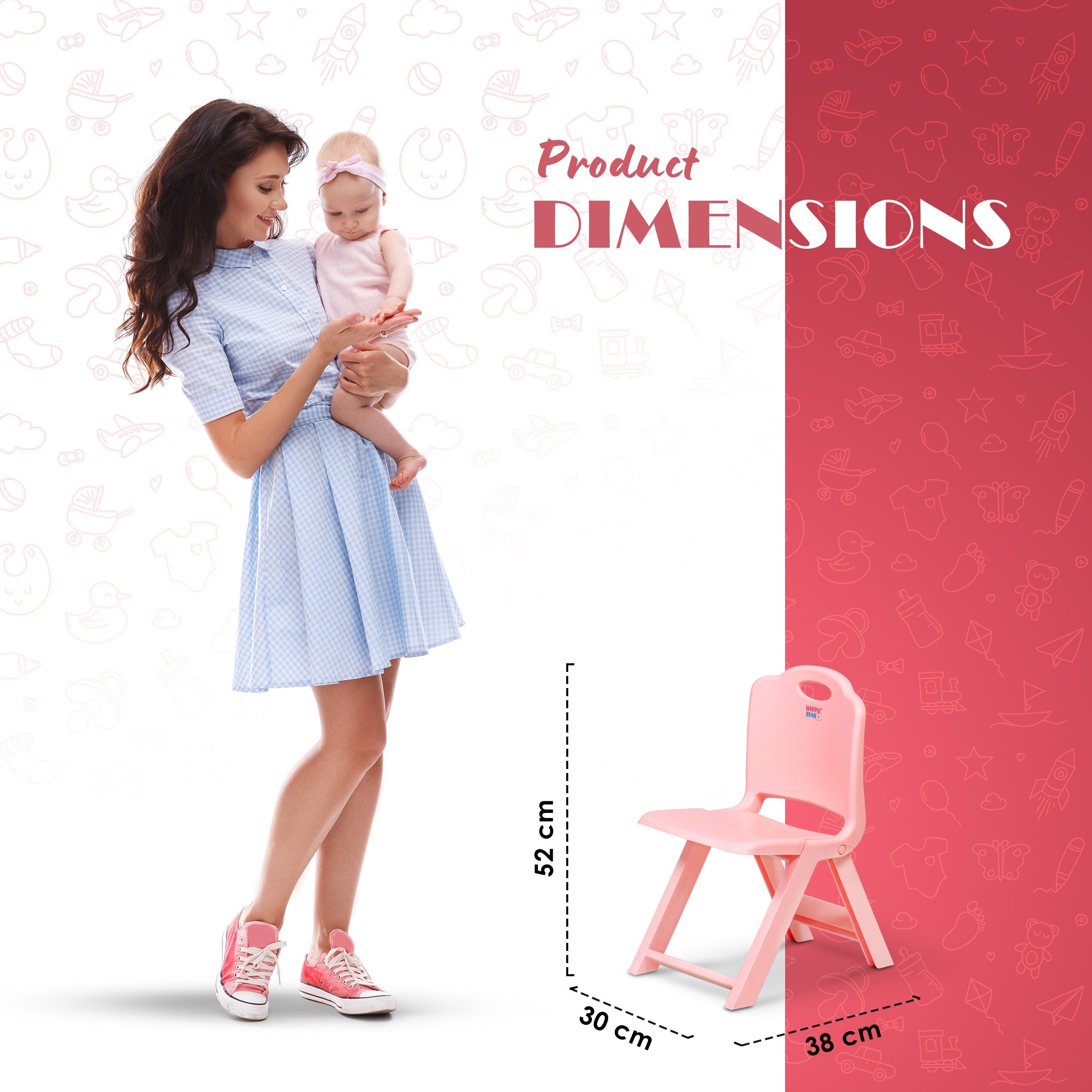 HAPPY BEAR Foldable Kids Chair Foldable Study Chair - PINK - FLODING CHAIR - PINK Chair