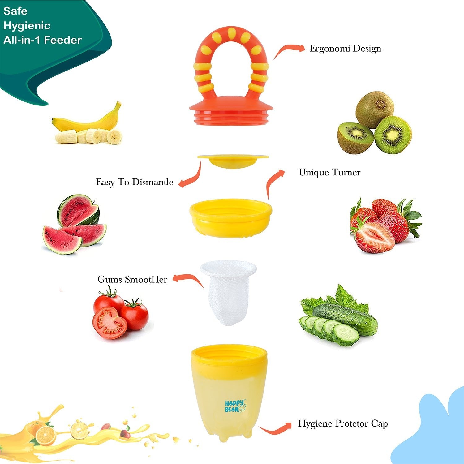 Happy Bear Fruit Feeder with Extra Mesh - HBM_Fruit Feeder_YR