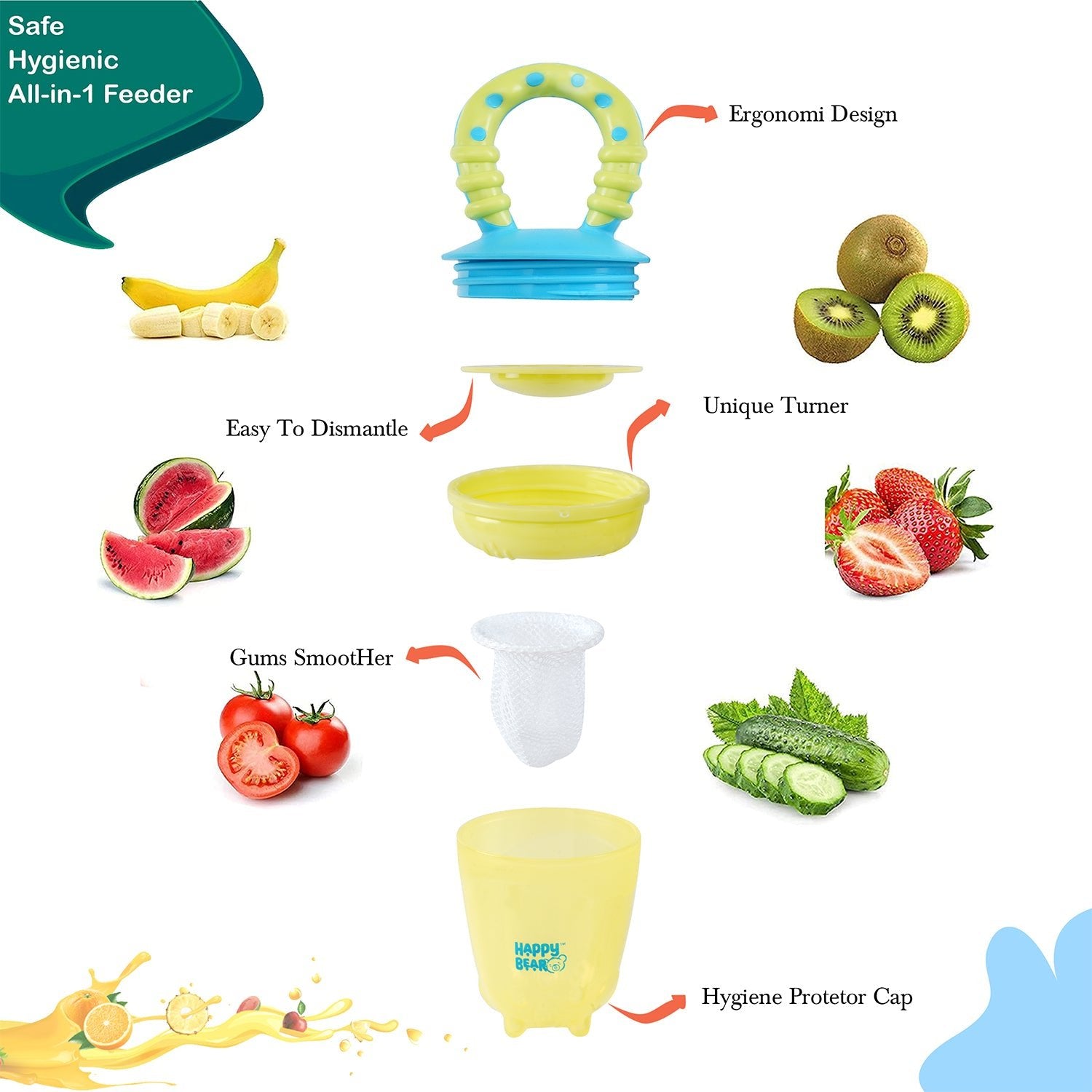 Happy Bear Fruit Feeder with Extra Mesh - HBM_Fruit Feeder_YB