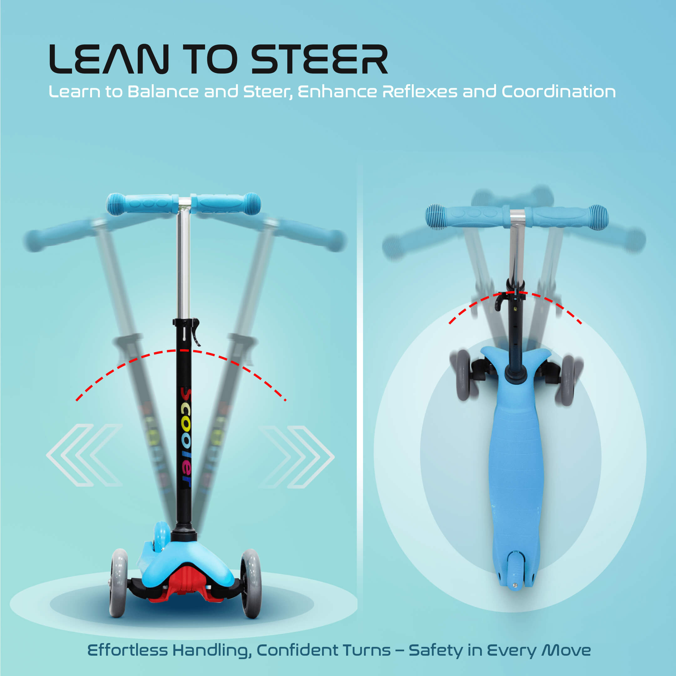 Happy Bear Kick Scooter with 3 Adjustable Height and Rear Brake - HBM_Glide_Blue
