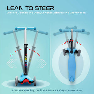 Happy Bear Kick Scooter with 3 Adjustable Height and Rear Brake - HBM_Glide_Blue