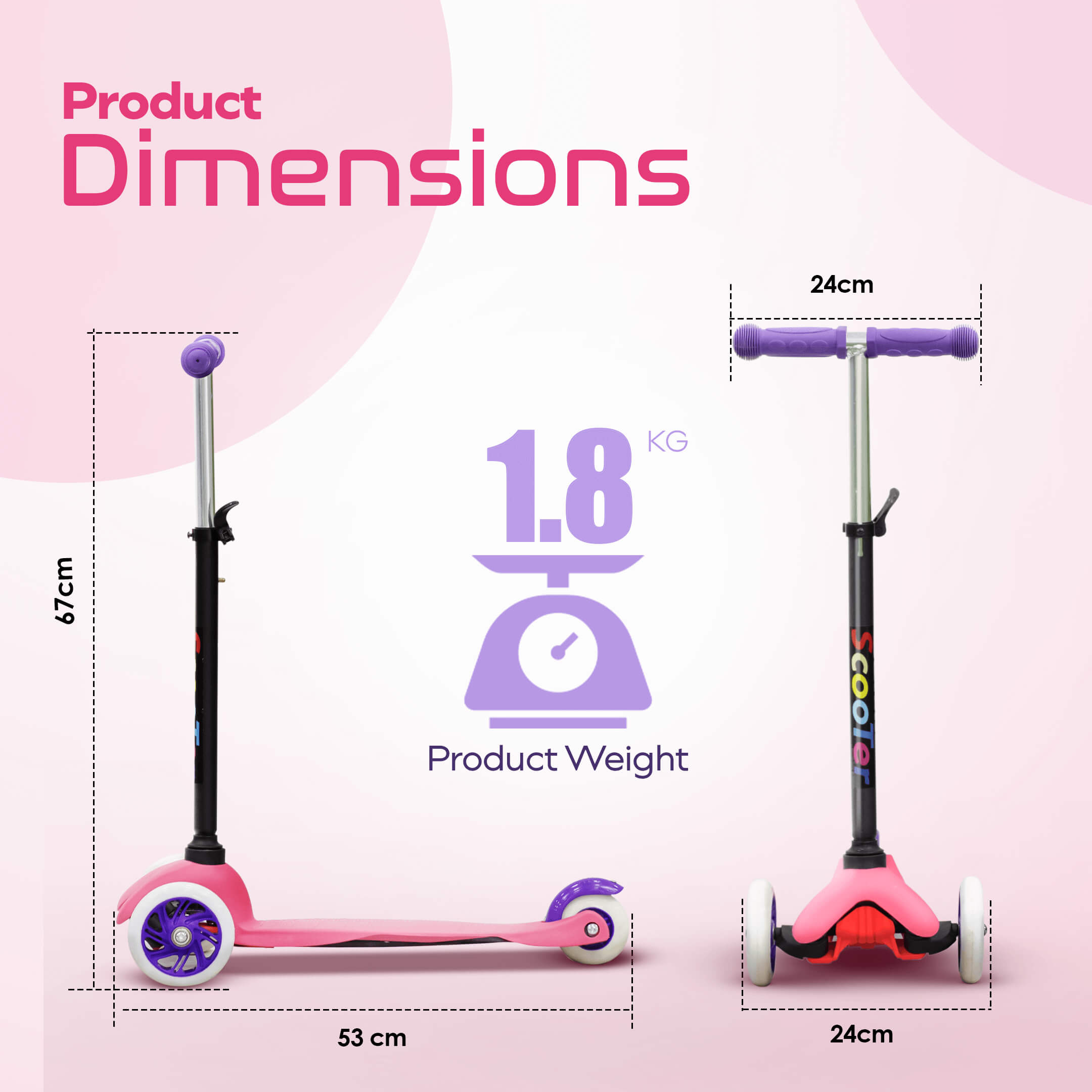 Happy Bear Kick Scooter with 3 Adjustable Height and Rear Brake - HBM_Glide_Pink