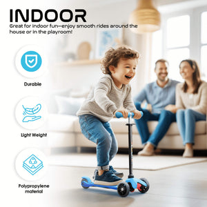 Happy Bear Kick Scooter with 3 Adjustable Height and Rear Brake - HBM_Glide_Blue