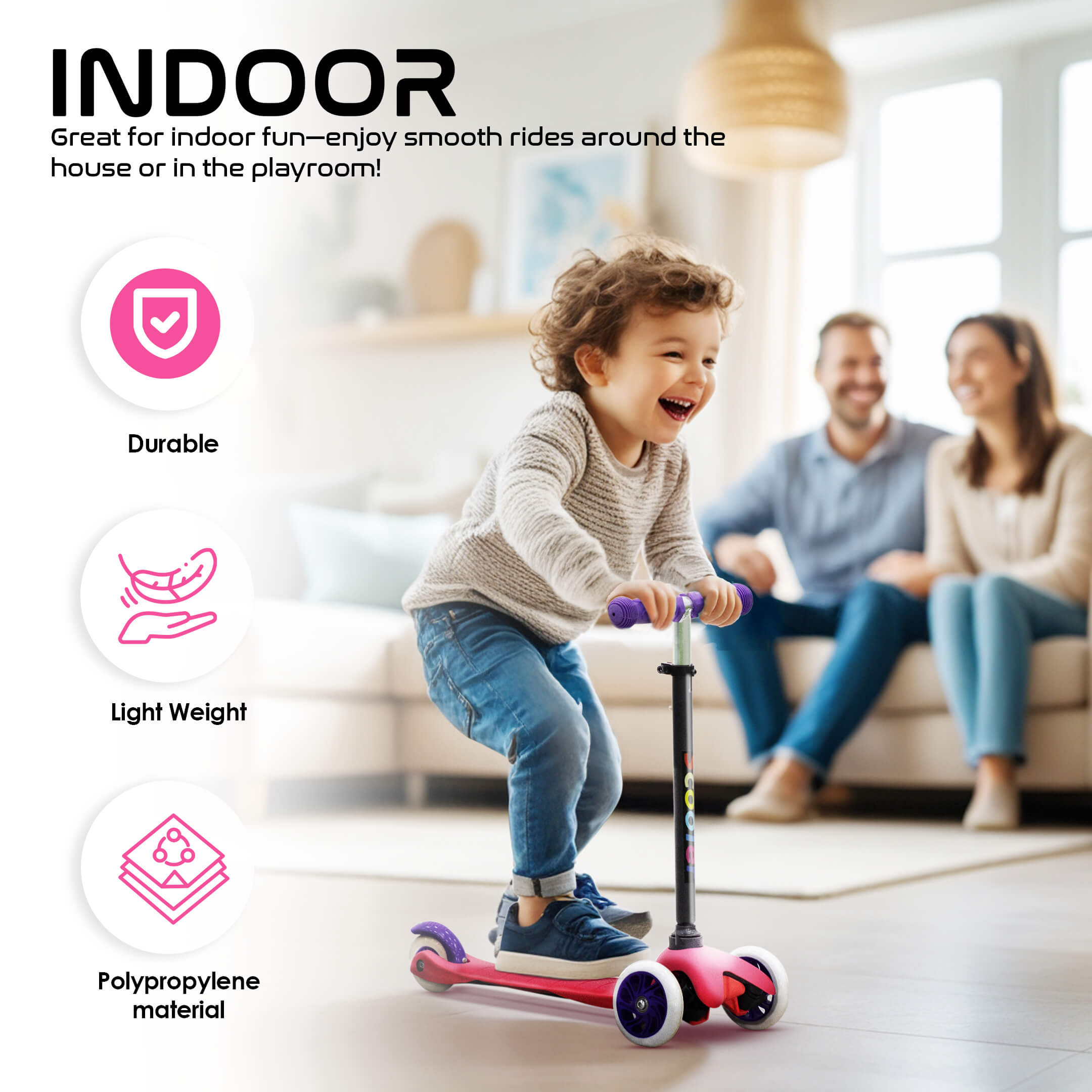 Happy Bear Kick Scooter with 3 Adjustable Height and Rear Brake - HBM_Glide_Pink