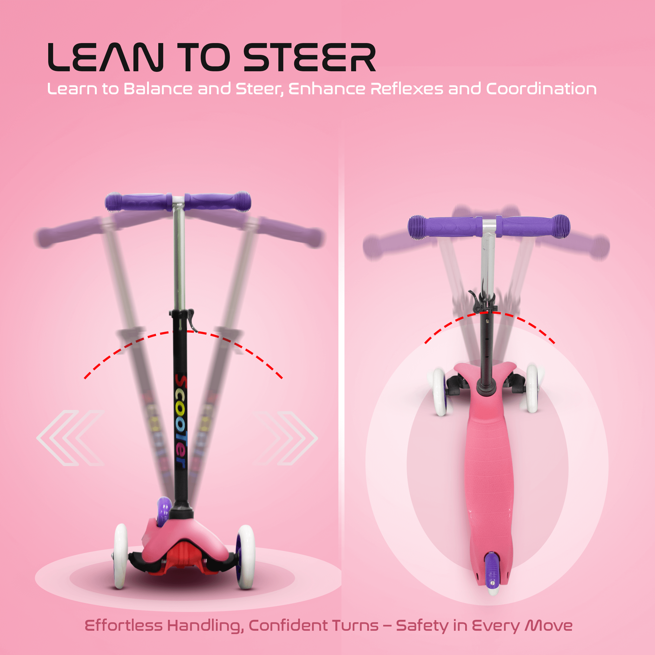 Happy Bear Kick Scooter with 3 Adjustable Height and Rear Brake - HBM_Glide_Pink