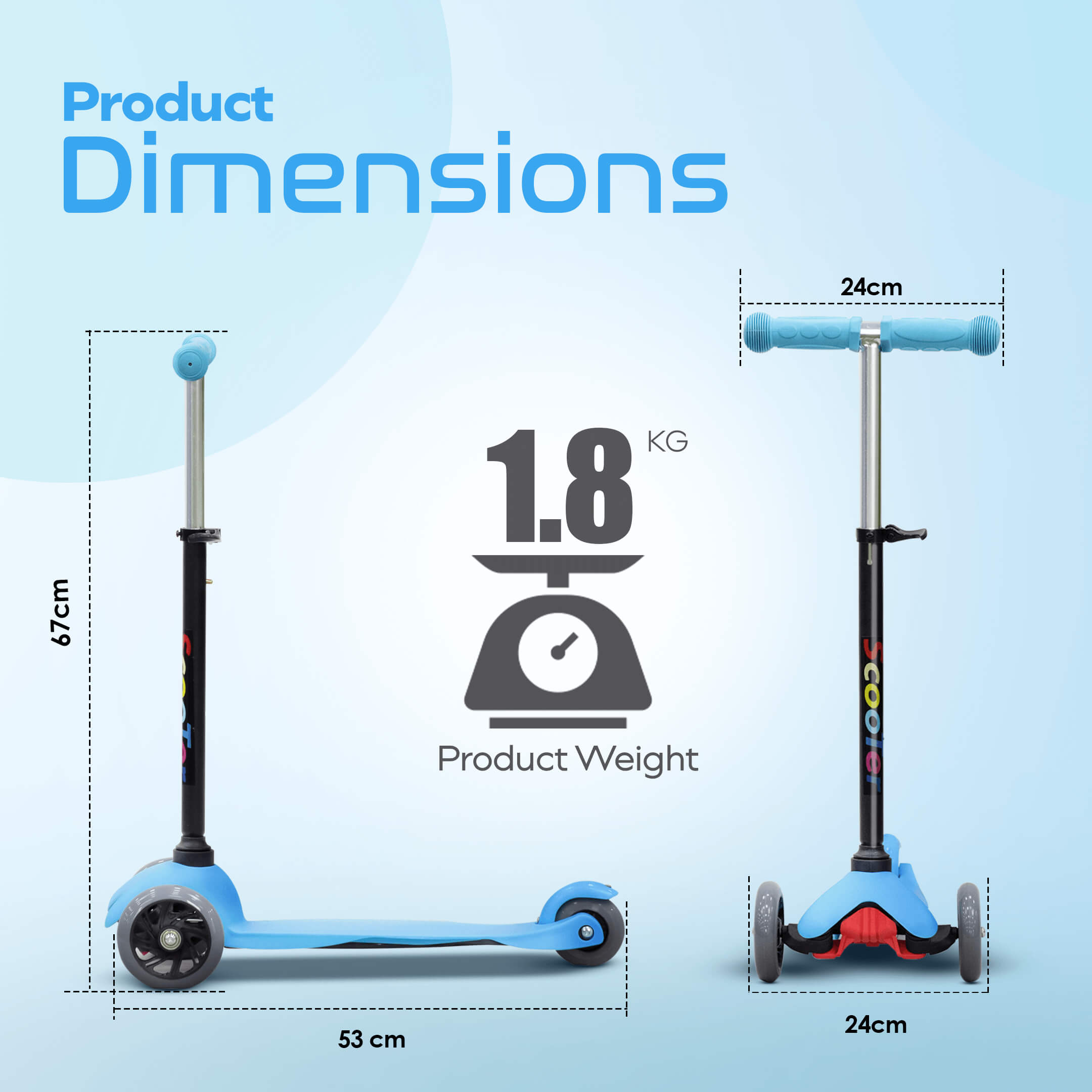 Happy Bear Kick Scooter with 3 Adjustable Height and Rear Brake - HBM_Glide_Blue