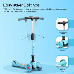 HAPPY BEAR - Kick Scooter with Adjustable Handlebar, LED PU Wheels with Brake - HBM_freewheel_blue