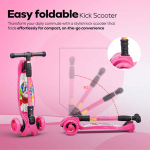 HAPPY BEAR - Kick Scooter with Adjustable Handlebar, LED PU Wheels with Brake - HBM_freewheel_pink