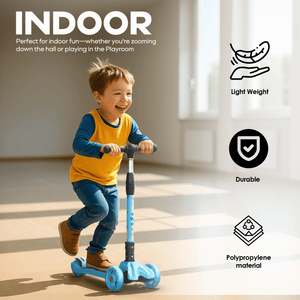 HAPPY BEAR - Kick Scooter with Adjustable Handlebar, LED PU Wheels with Brake - HBM_freewheel_blue