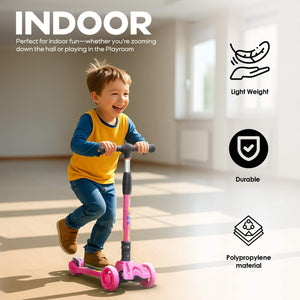 HAPPY BEAR - Kick Scooter with Adjustable Handlebar, LED PU Wheels with Brake - HBM_freewheel_pink
