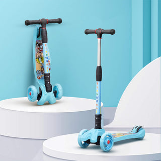 HAPPY BEAR - Kick Scooter with Adjustable Handlebar, LED PU Wheels with Brake - HBM_freewheel_blue