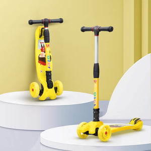HAPPY BEAR - Kick Scooter with Adjustable Handlebar, LED PU Wheels with Brake - HBM_freewheel_yellow