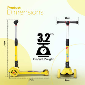 HAPPY BEAR - Kick Scooter with Adjustable Handlebar, LED PU Wheels with Brake - HBM_freewheel_yellow