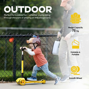 HAPPY BEAR - Kick Scooter with Adjustable Handlebar, LED PU Wheels with Brake - HBM_freewheel_yellow