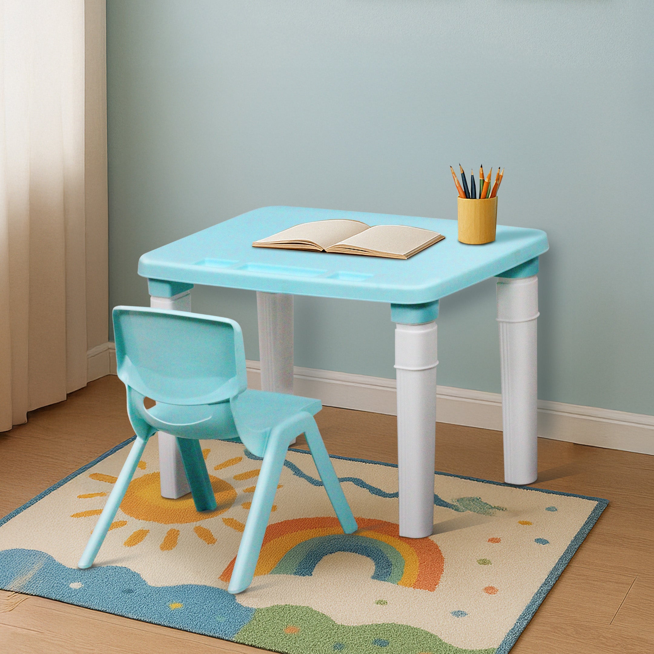 Happy Bear Kids Study Table & Chair Set (2 - 6 Years) - TABLE&CHAIR - BLUE Table and Chair