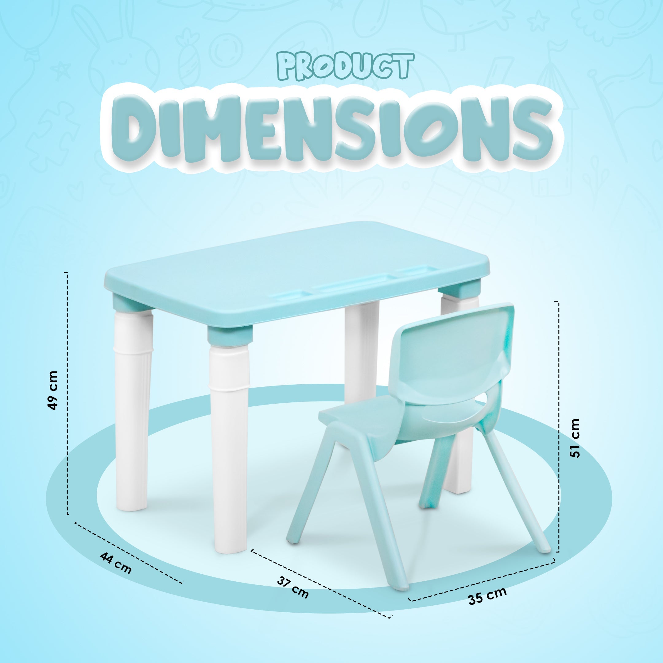 Happy Bear Kids Study Table & Chair Set (2 - 6 Years) - TABLE&CHAIR - BLUE Table and Chair