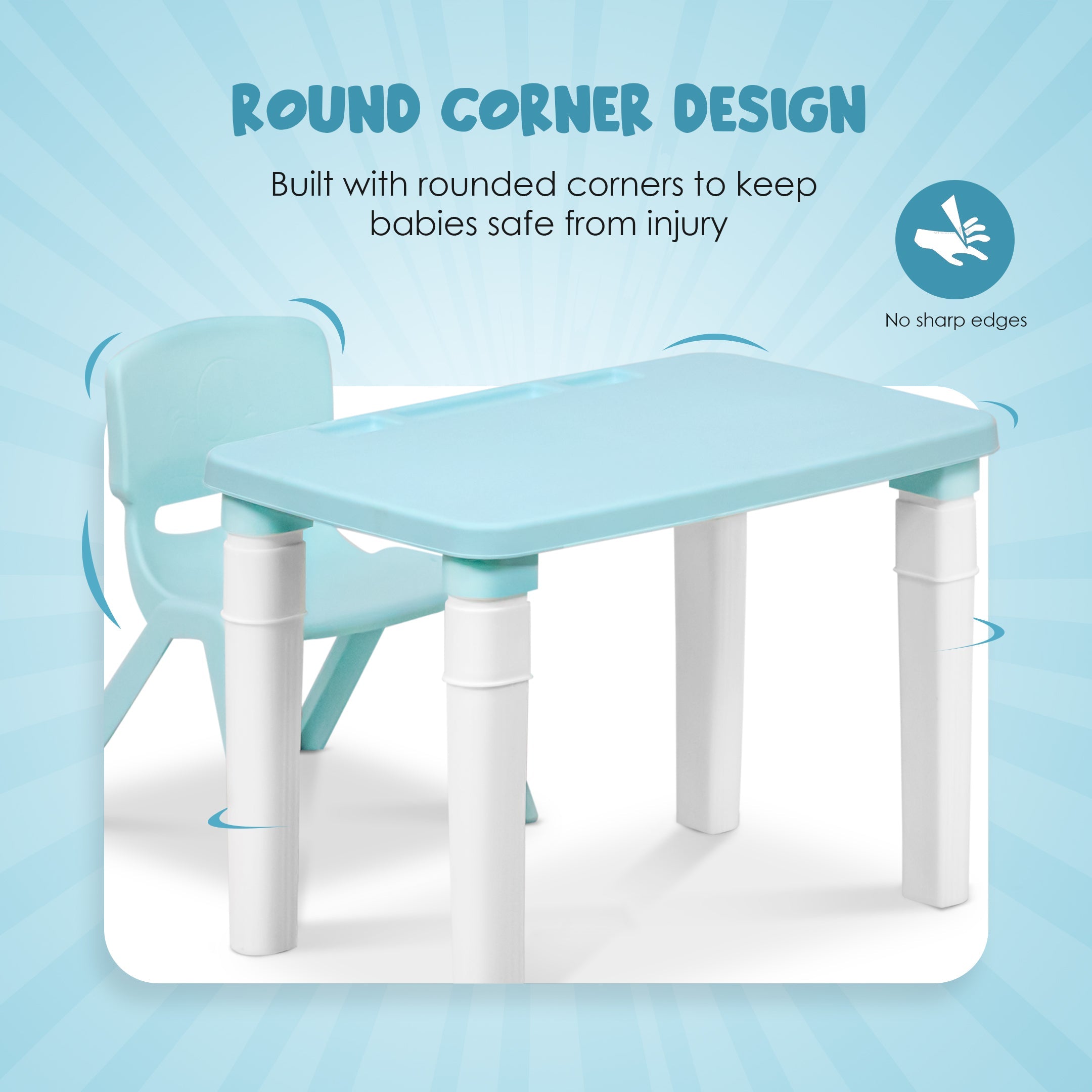 Happy Bear Kids Study Table & Double Chair Set (2 - 6 Years) - TABLE&DOUBLE CHAIR - BLUE Table and Chair