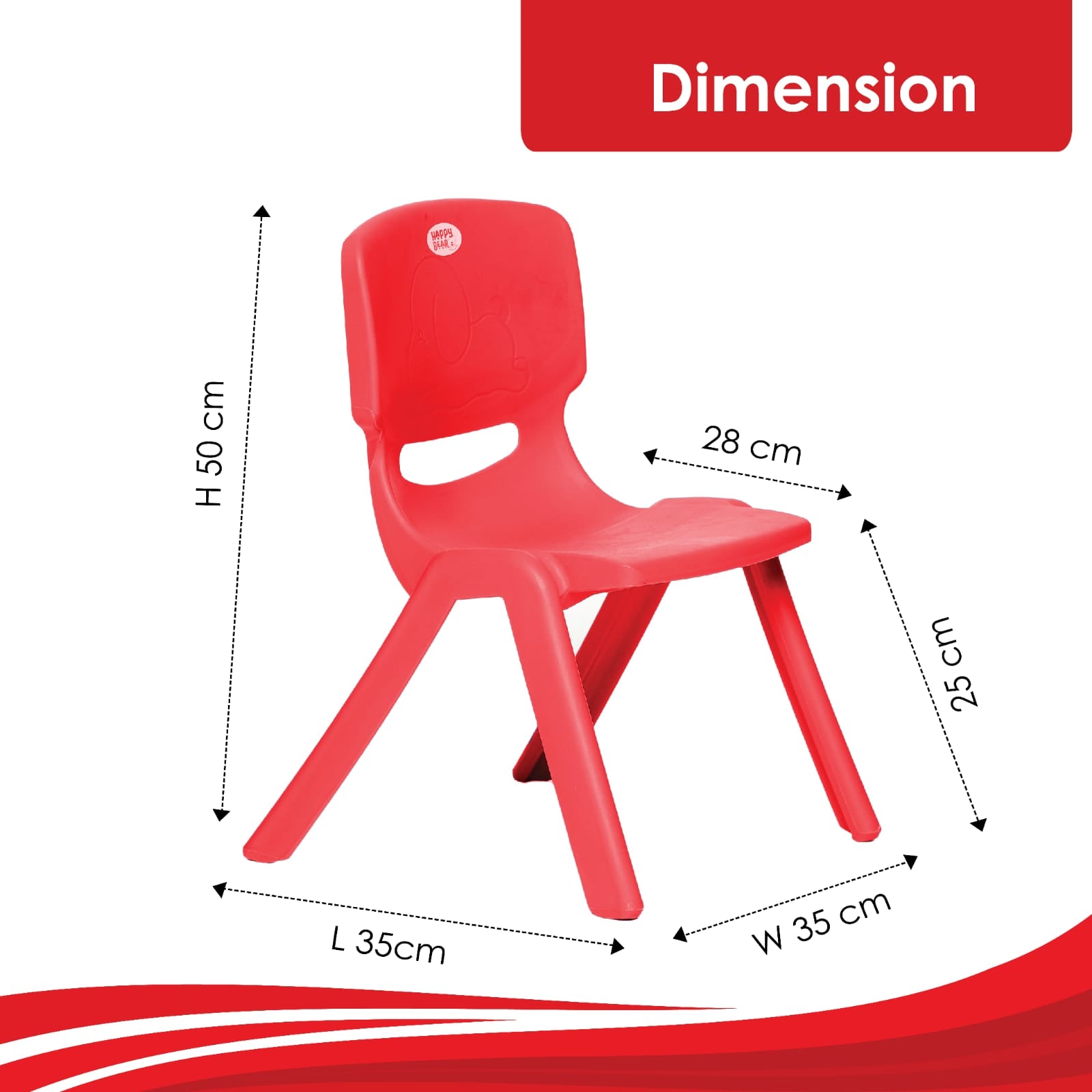 HAPPY BEAR Plastic Kids Chair | Durable and Lightweight | Modern & Comfortable - HBM_Chair_red