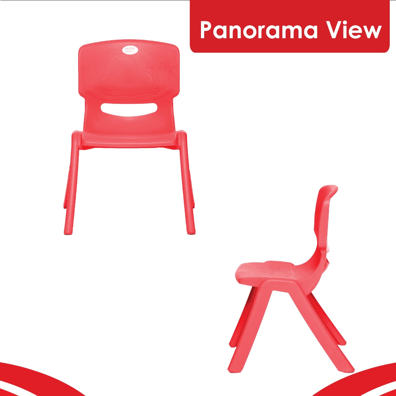 HAPPY BEAR Plastic Kids Chair | Durable and Lightweight | Modern & Comfortable - HBM_Chair_red