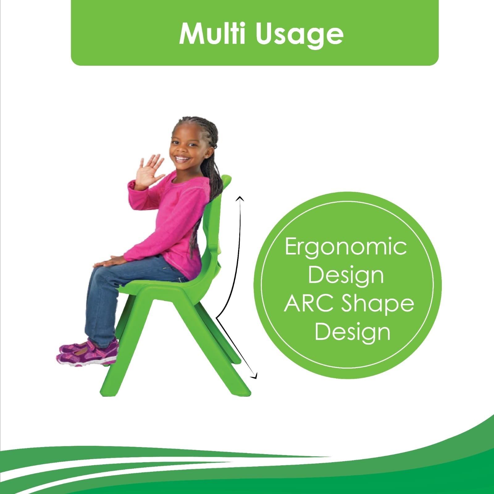 HAPPY BEAR Plastic Kids Chair | Durable and Lightweight | Modern & Comfortable - KIDS CHAIR - GREEN Chair