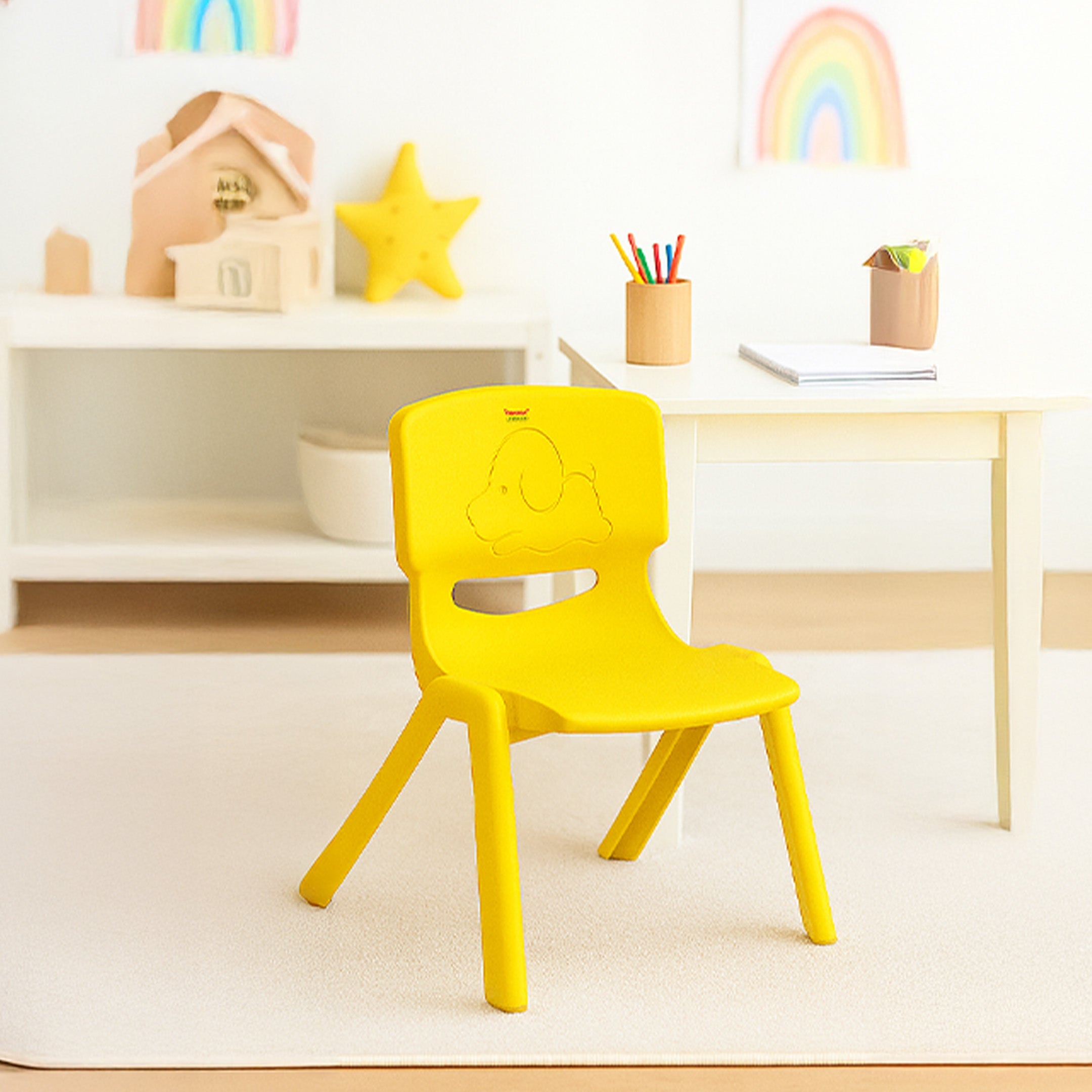 HAPPY BEAR Plastic Kids Chair | Durable and Lightweight | Modern & Comfortable - KIDS CHAIR - YELLOW Chair
