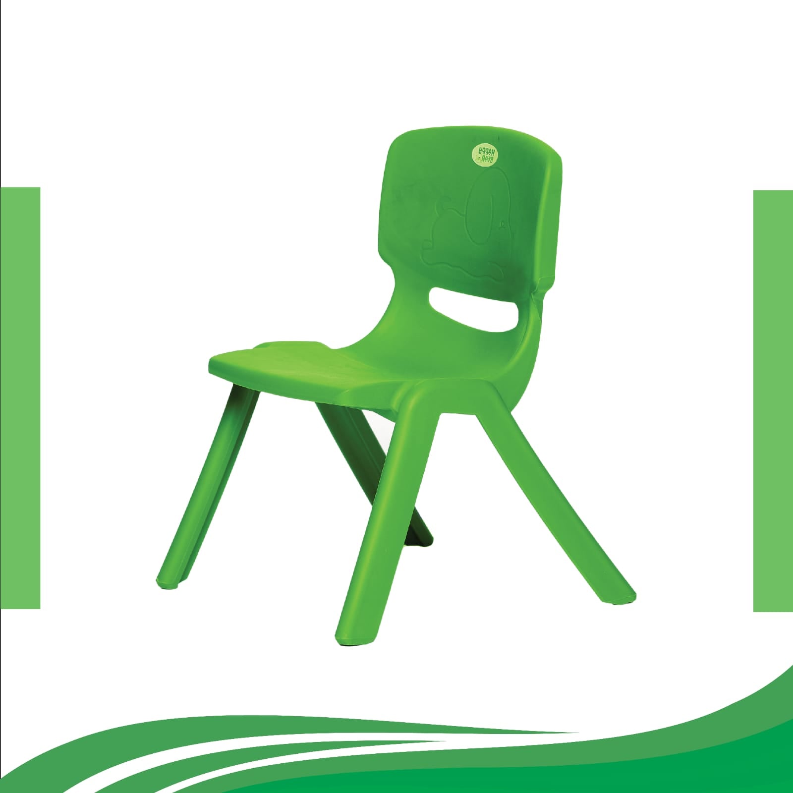 HAPPY BEAR Plastic Kids Chair | Durable and Lightweight | Modern & Comfortable - HBM_Chair_Green