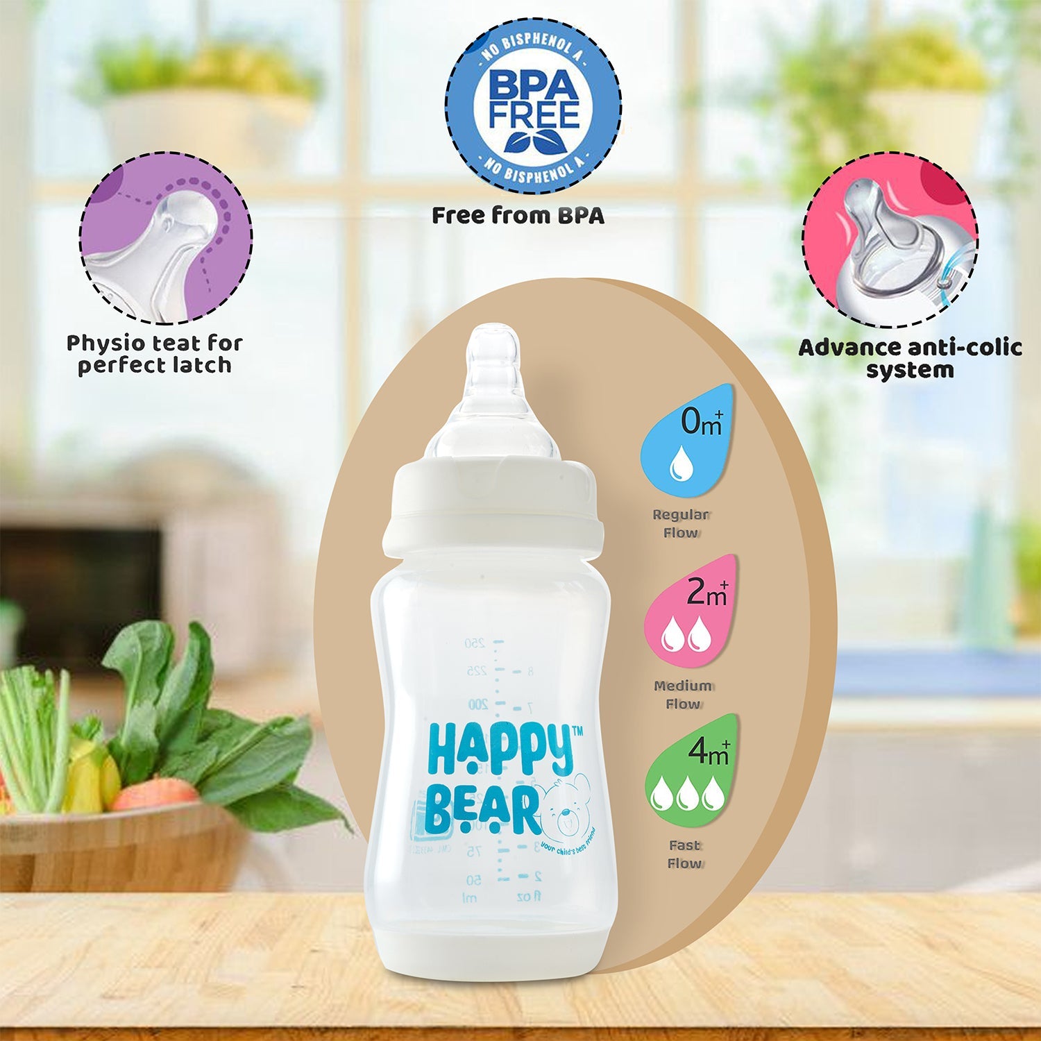Happy Bear PP New Born Baby Bottle - HBM_PP Feeding Bottle
