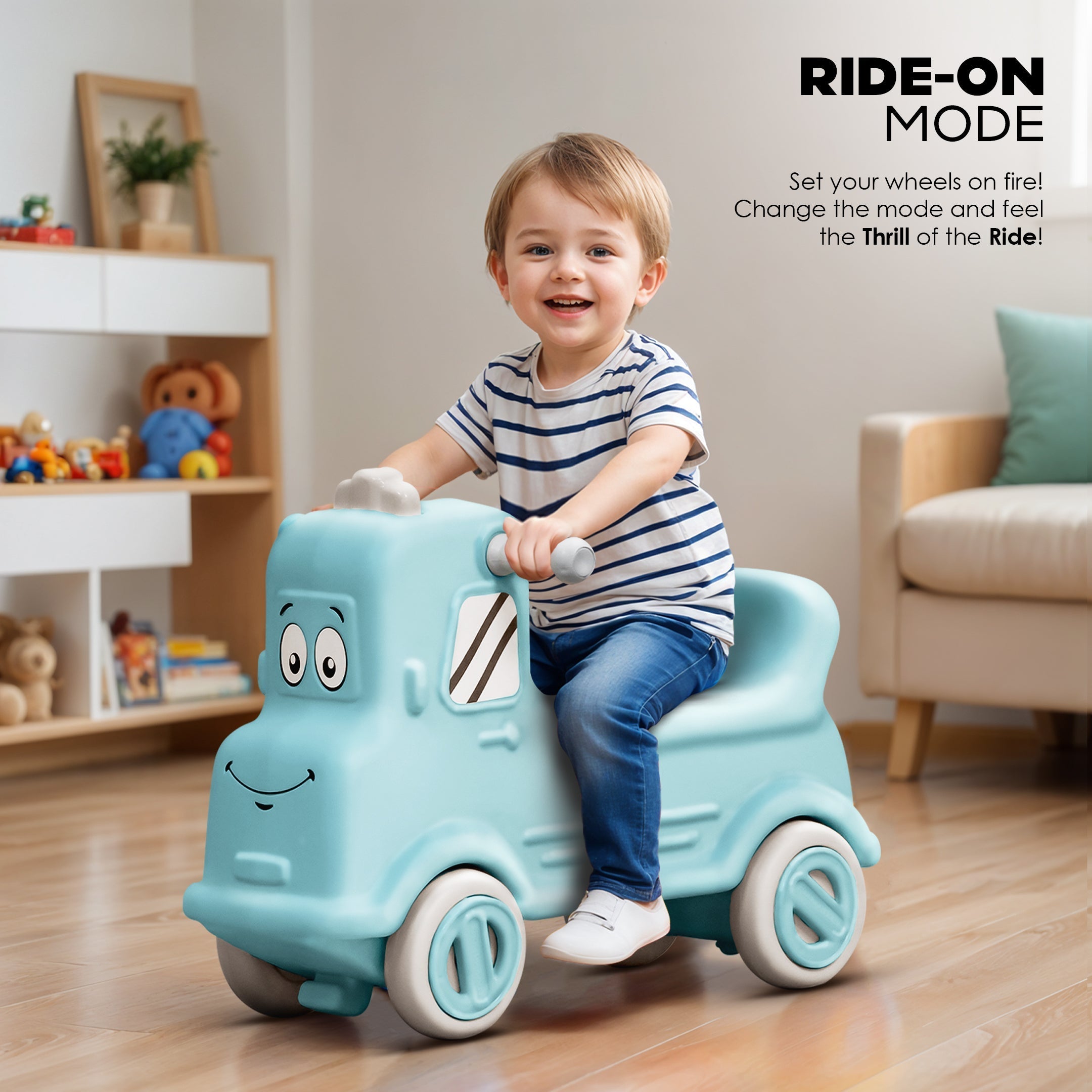 Happy Bear Rock n Roll 3 in 1 Rider cum Rocker - Green - 3IN 1RIDE ON BLUE Ride on Toys