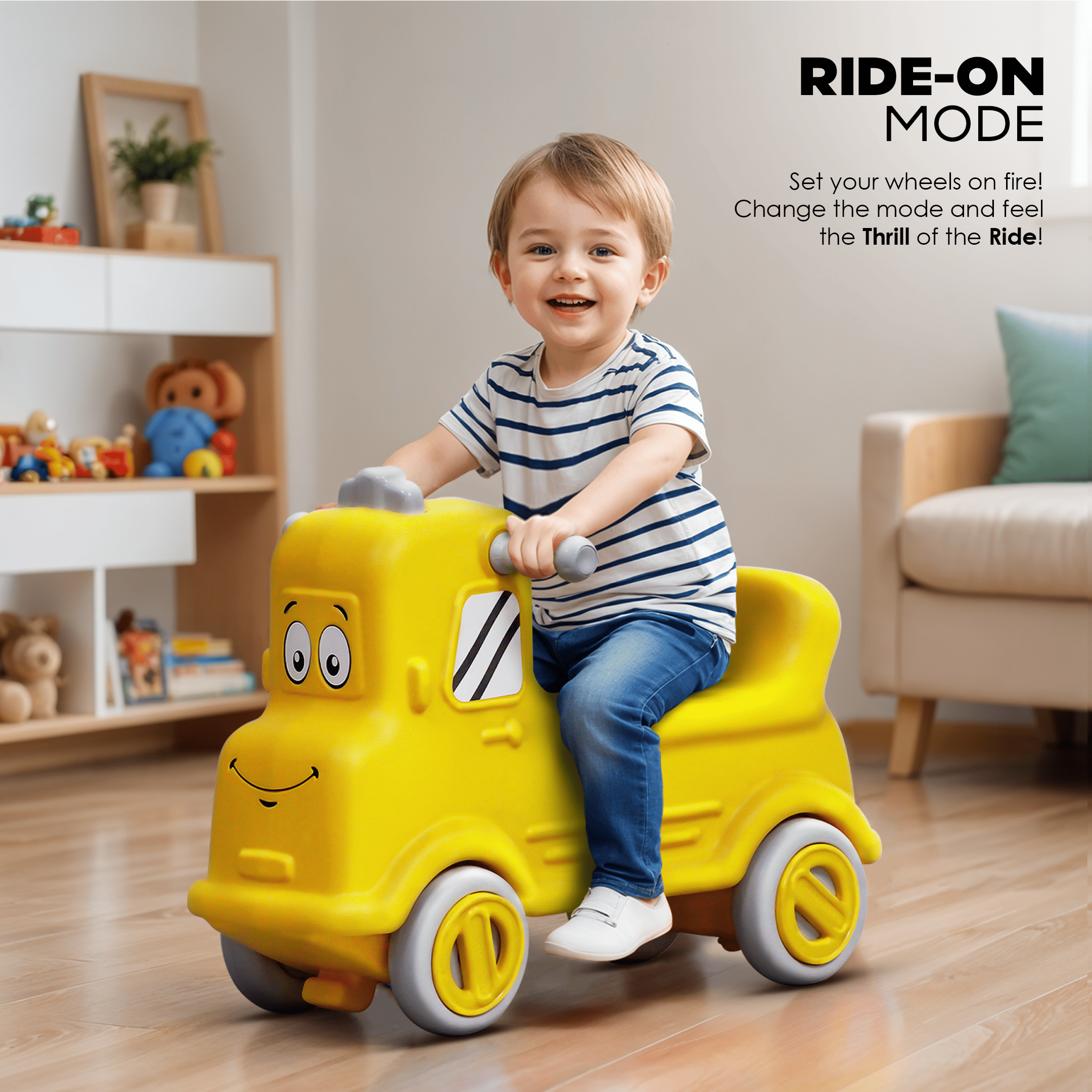 Happy Bear Rock n Roll 3 in 1 Rider cum Rocker - Green - 3IN 1RIDE ON YELLOW Ride on Toys