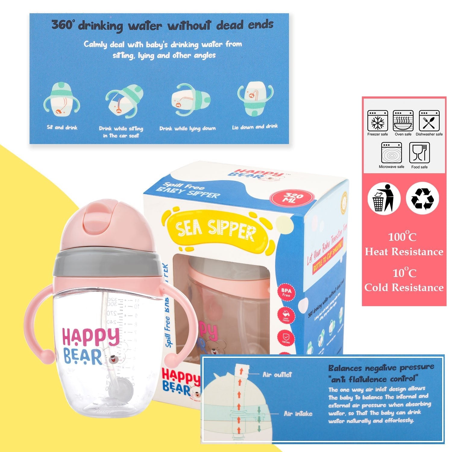 Happy Bear Sea Sipper Bottle for kids - HBM_Sea Sipper_Pink