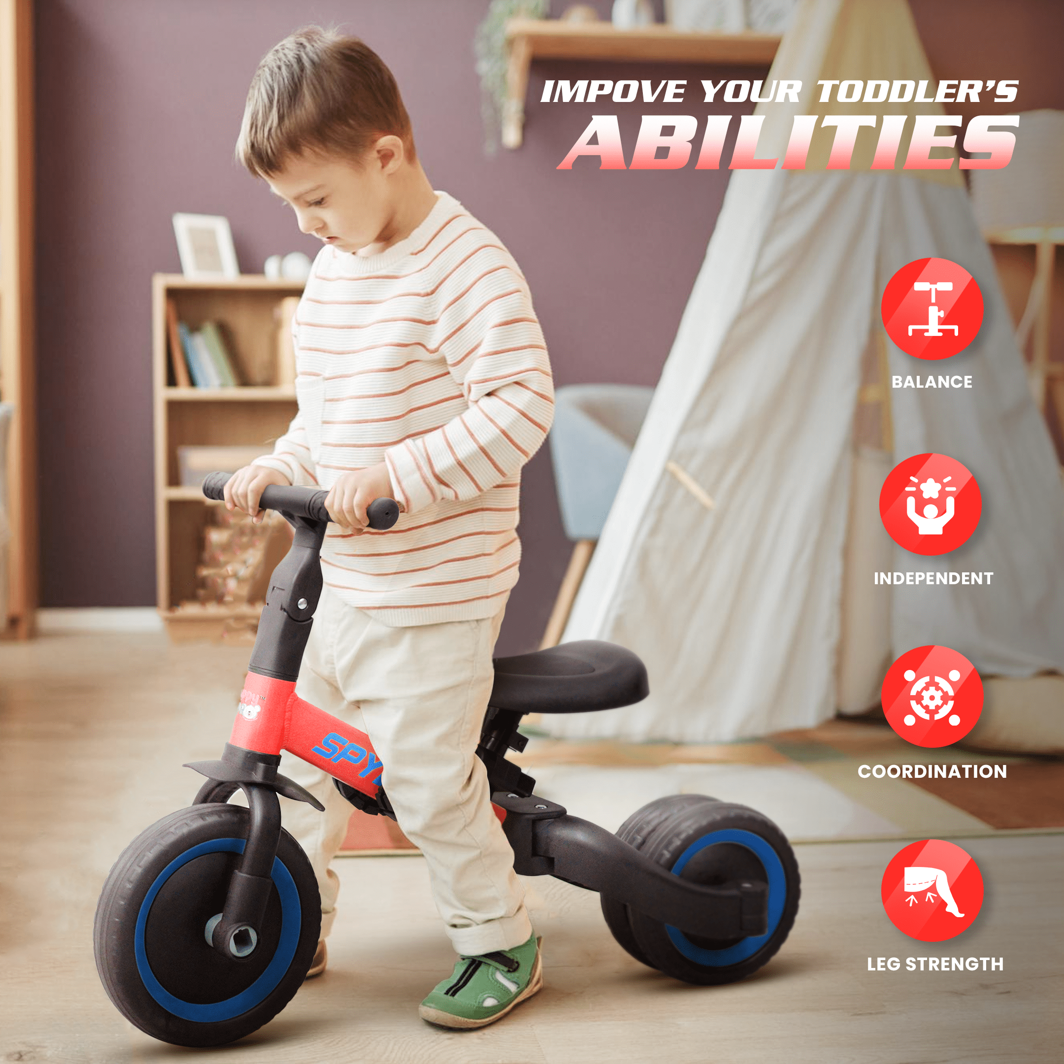 Happy Bear Spyder 3 in 1 Tricycle for kids 2 to 5 years - HBM_tricycle_red