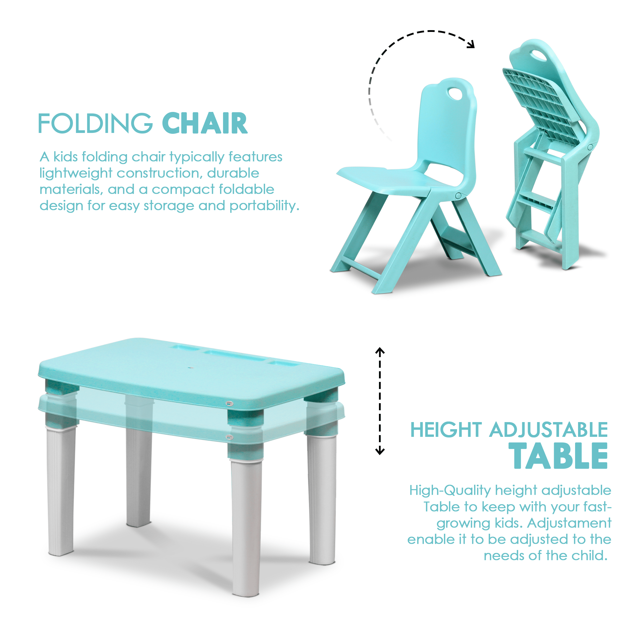 HAPPY BEAR Table and Double Folding Chair Set for Kids - TABLE&DOUBLE FLODING CHAIR - BLUE Table and Chair
