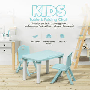 HAPPY BEAR Table and Double Folding Chair Set for Kids - TABLE&DOUBLE FLODING CHAIR - BLUE Table and Chair